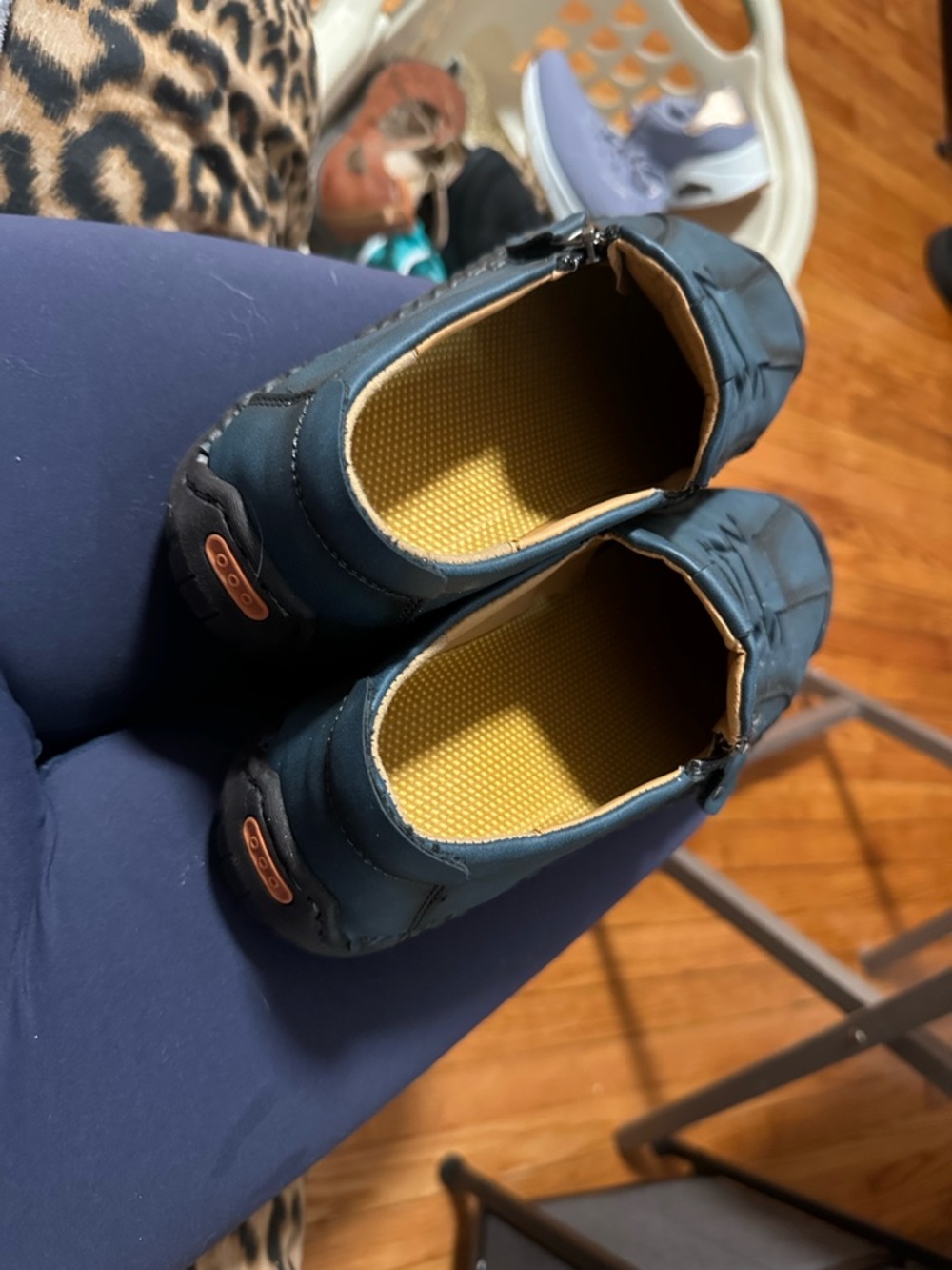 Navy Slip-On Shoes with Yellow Insole